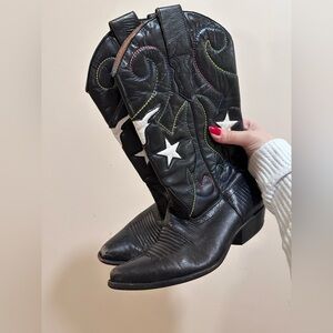 Vintage Nine West Cowboy Boots Star Rainbow Topstitching Size 7